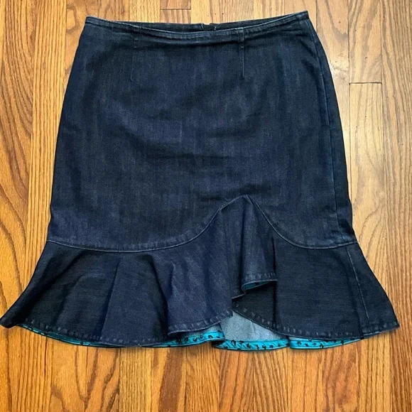 Anthropologie Leifsdottir Lana Dark Denim Ruffle Trumpet Skirt 4 - Picture 4 of 13